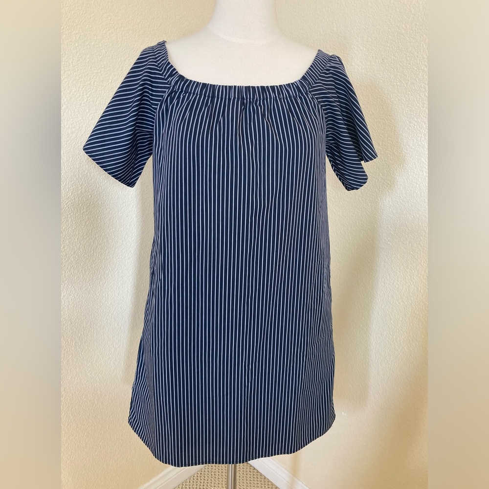 NWT Banana Republic navy blue striped A line dress Size Small Petite